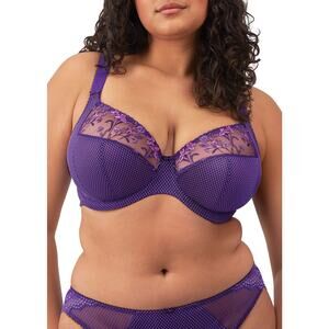 Elomi Size 34K Charley Plunge Bra Underwire EL4380 Iris Purple Movable J Hook